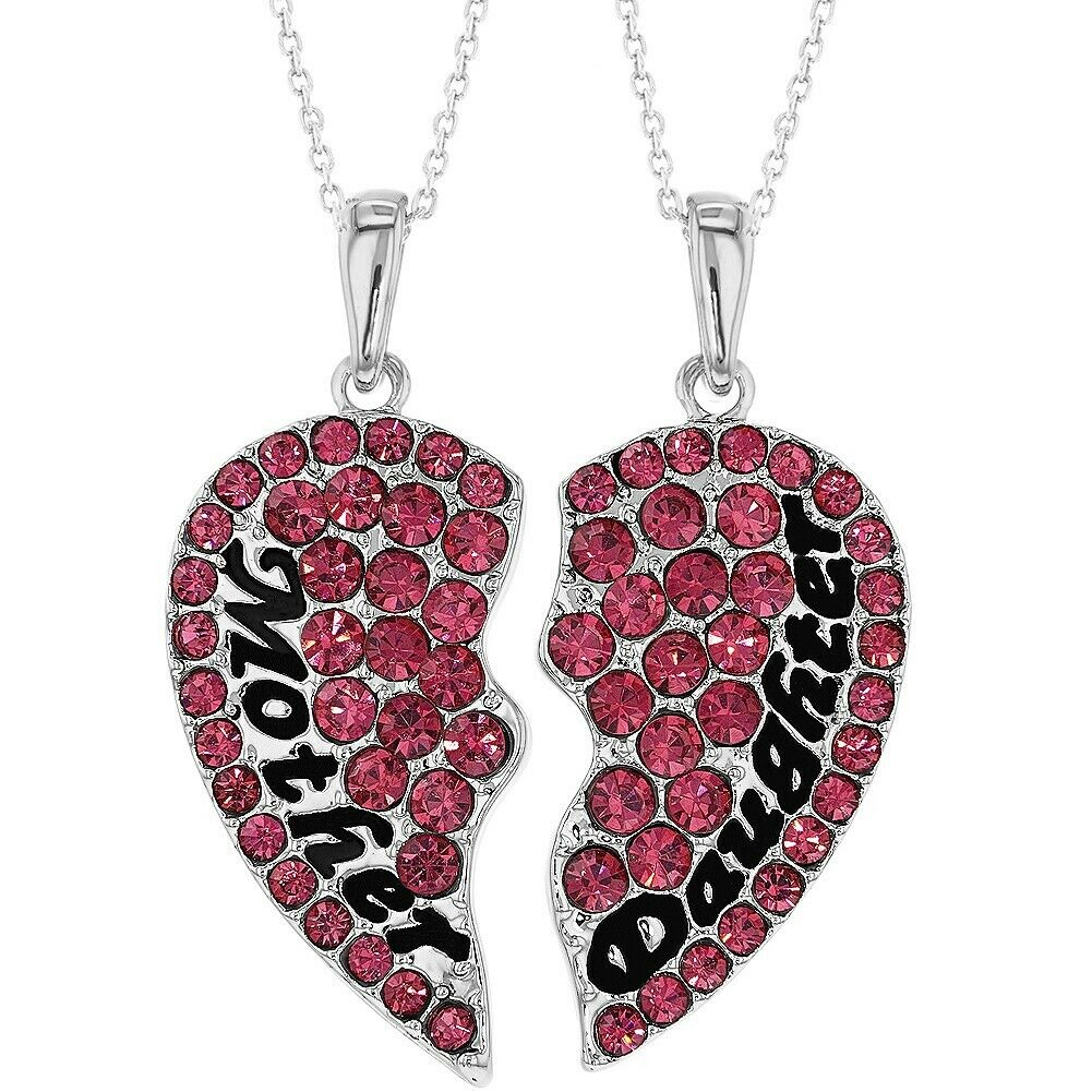 Mother Daughter Crystal Pink Big Hearts 